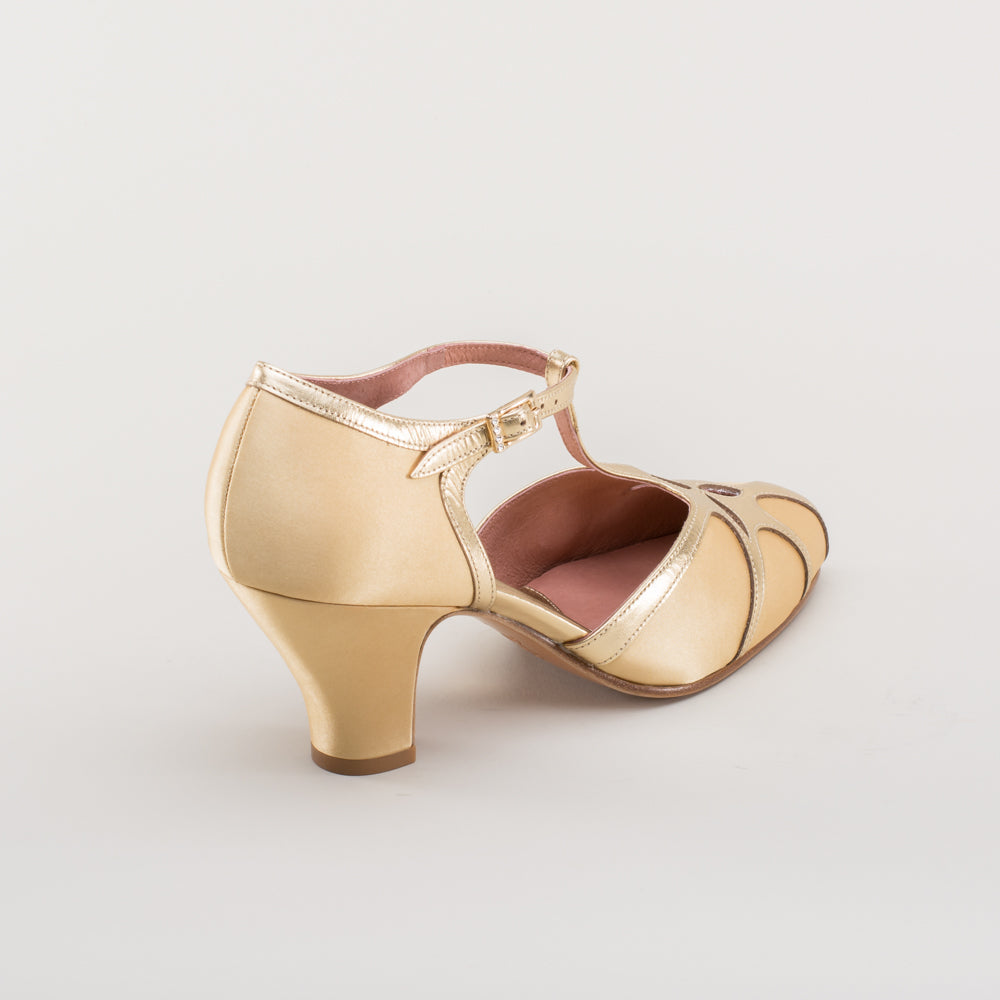 Lilith Vintage Flapper T-Straps Wide (Gold/Gold)