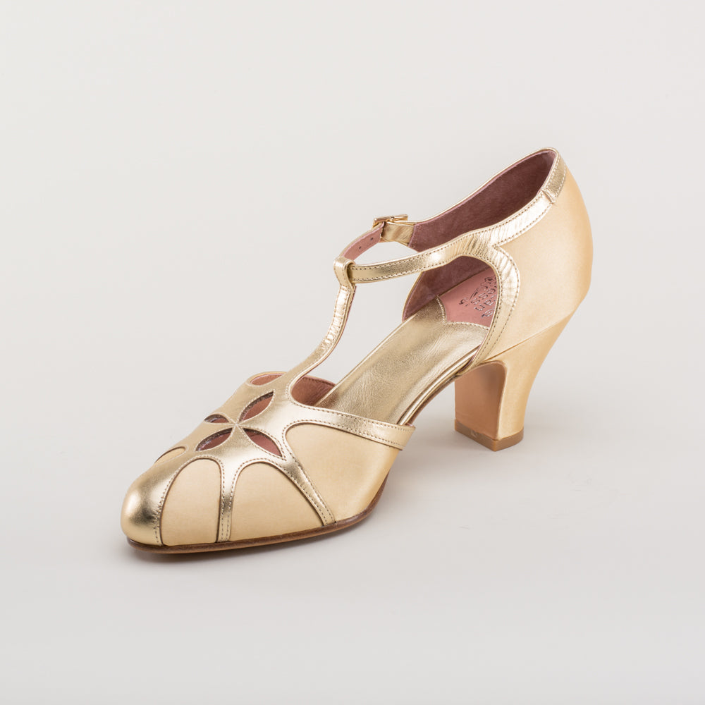 Lilith Vintage Flapper T-Straps Wide (Gold/Gold)