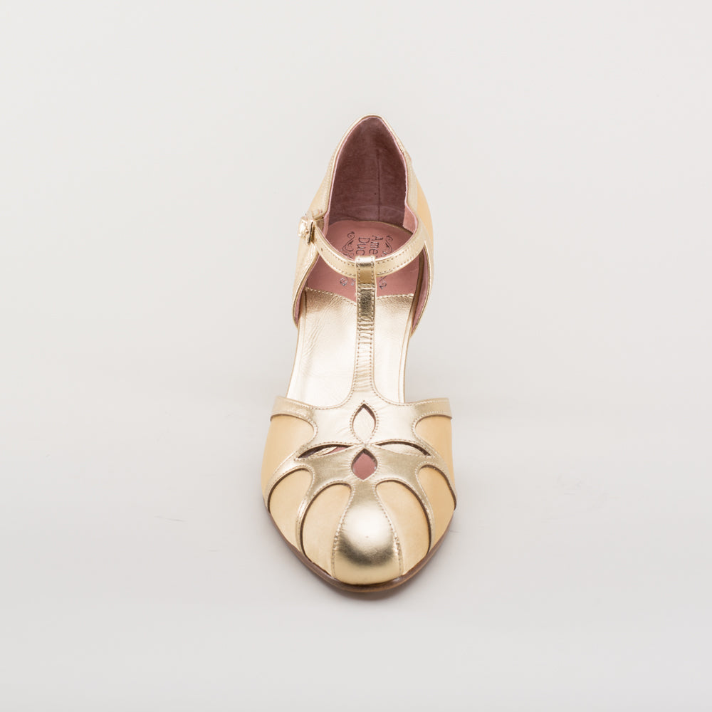 Lilith Vintage Flapper T-Straps (Gold/Gold)