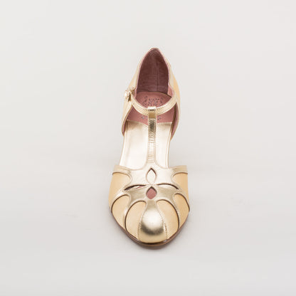 Lilith Vintage Flapper T-Straps Wide (Gold/Gold)
