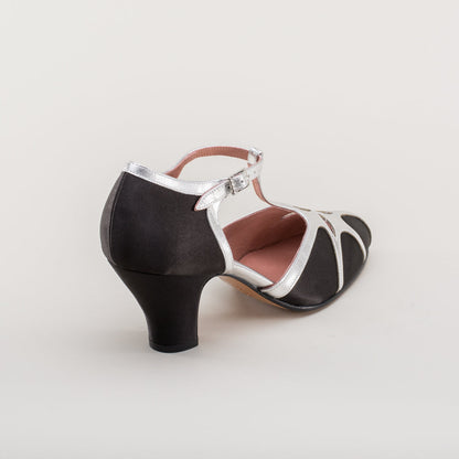 Lilith Vintage Flapper T-Straps (Black/Silver)