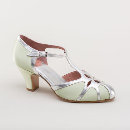 Lilith Vintage Flapper T-Straps Wide (Green/Silver)