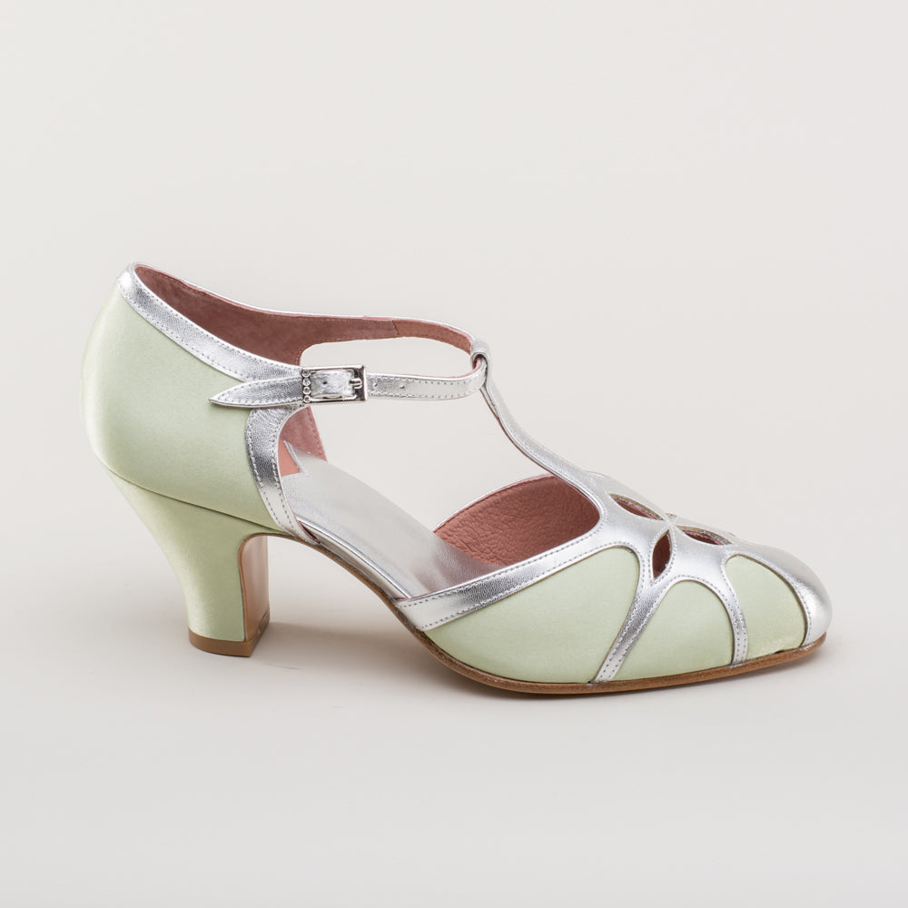 Lilith Vintage Flapper T-Straps Wide (Green/Silver)