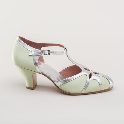 Lilith Vintage Flapper T-Straps Wide (Green/Silver)