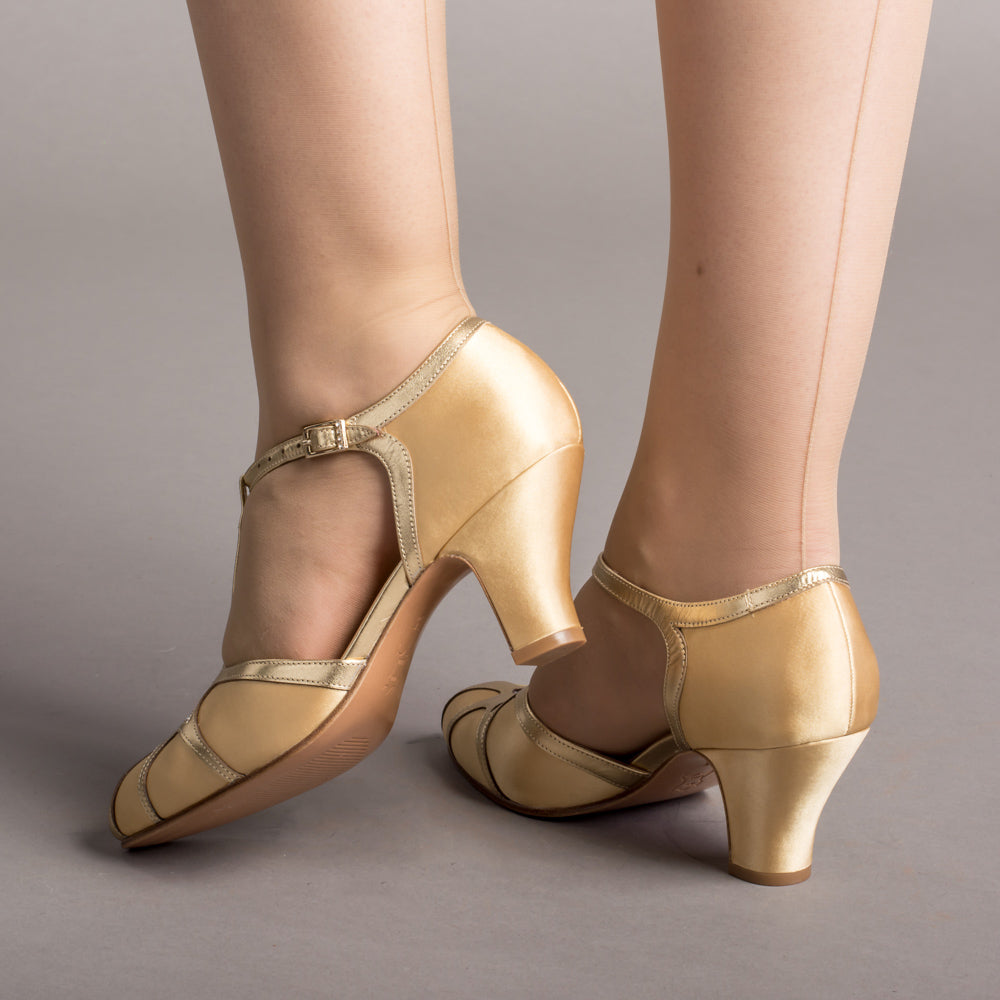 Lilith Vintage Flapper T-Straps Wide (Gold/Gold)