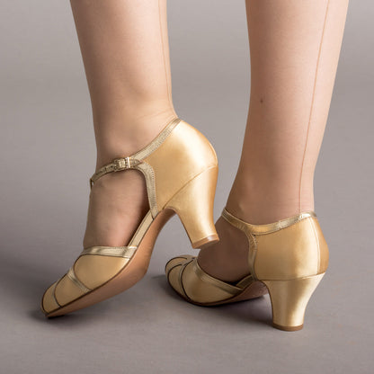 Lilith Vintage Flapper T-Straps Wide (Gold/Gold)