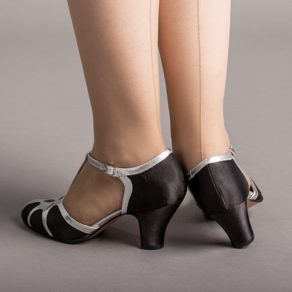Lilith Vintage Flapper T-Straps (Black/Silver)