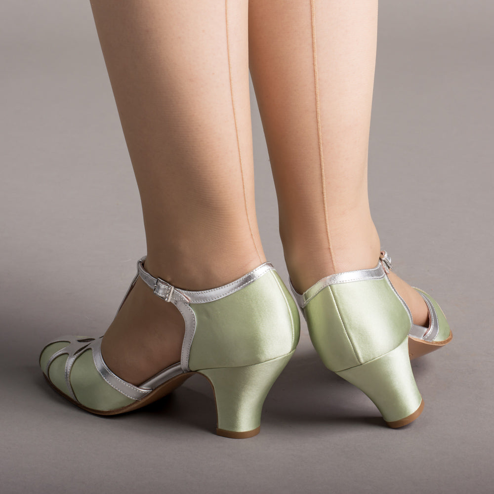 Lilith Vintage Flapper T-Straps (Green/Silver)