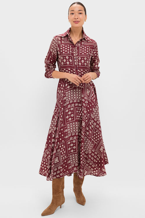 Brown Saddle Aelin Panel Silk Dress