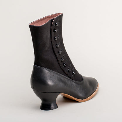 Manhattan Victorian Cloth-Top Button Boots (Black)