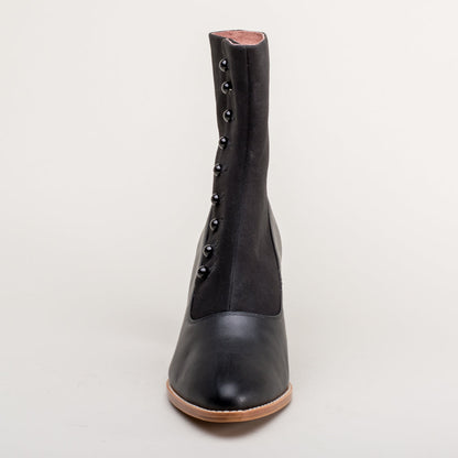 Manhattan Victorian Cloth-Top Button Boots (Black)