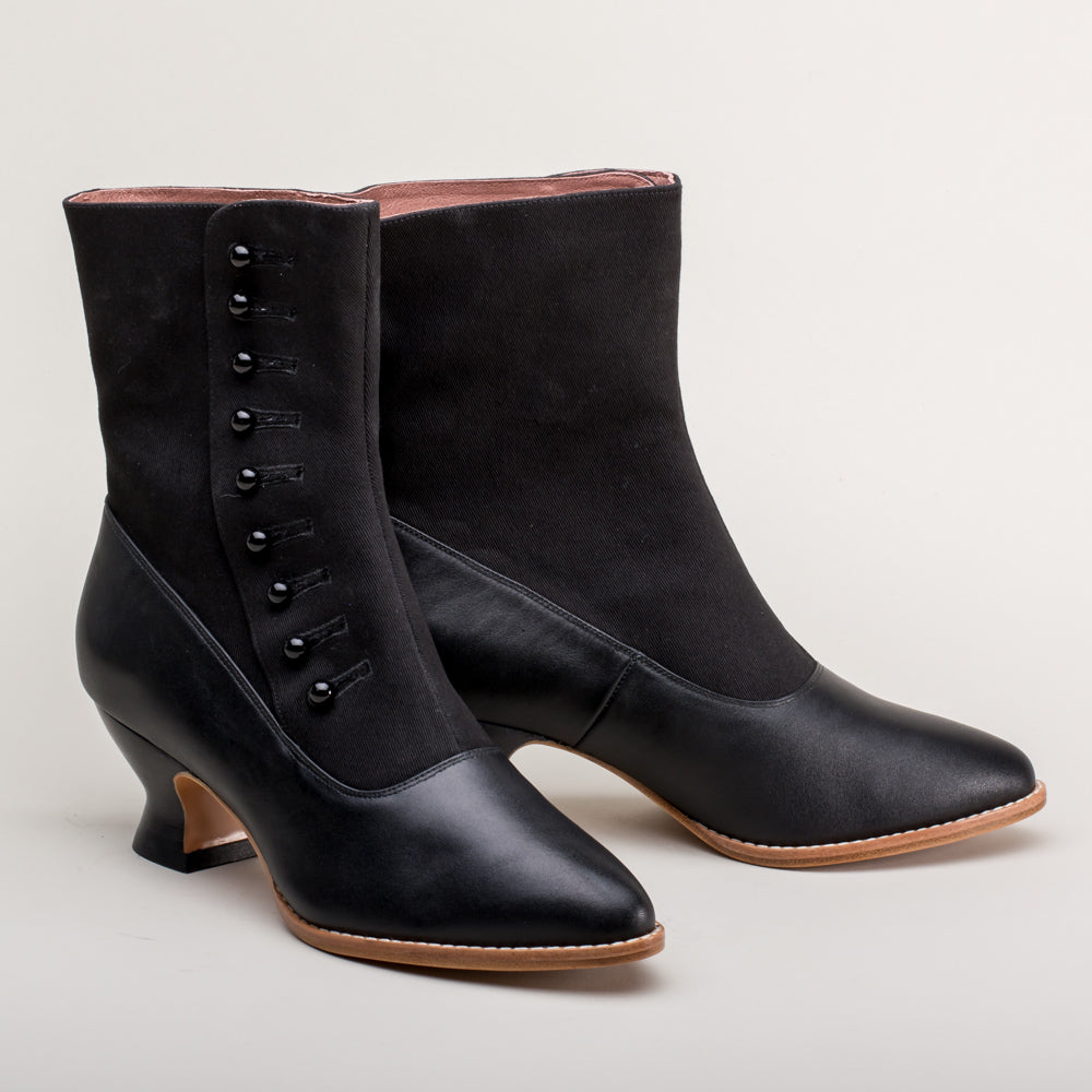 Manhattan Victorian Cloth-Top Button Boots (Black)