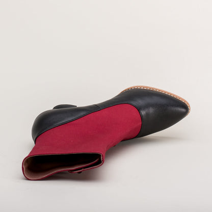 Manhattan Victorian Cloth-Top Button Boots (Burgundy/Black)