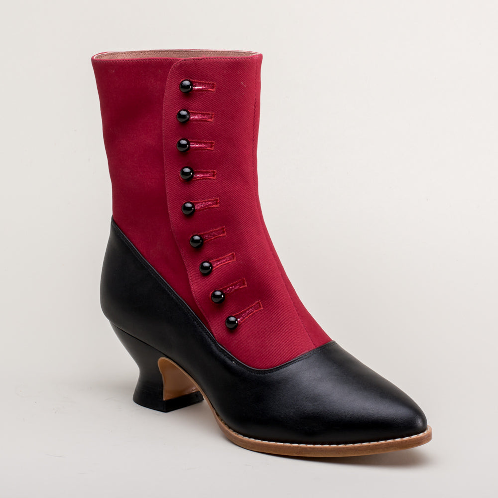 Manhattan Victorian Cloth-Top Button Boots (Burgundy/Black)