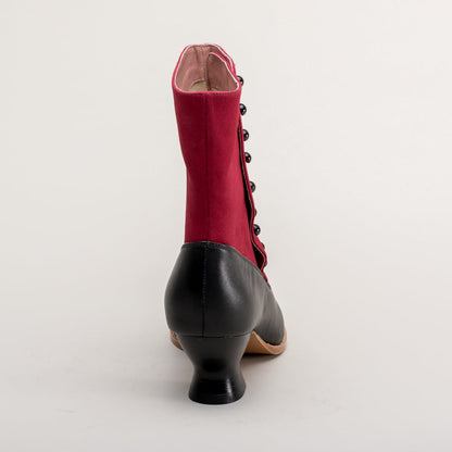 Manhattan Victorian Cloth-Top Button Boots (Burgundy/Black)