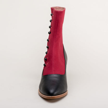 Manhattan Victorian Cloth-Top Button Boots (Burgundy/Black)