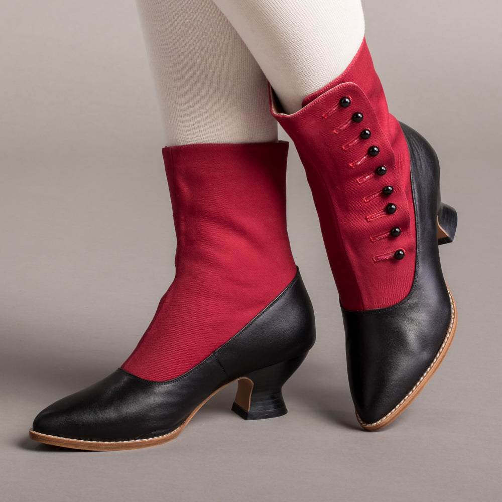 Manhattan Victorian Cloth-Top Button Boots (Burgundy/Black)