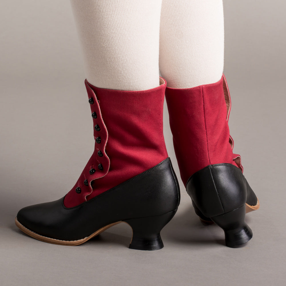 Manhattan Victorian Cloth-Top Button Boots (Burgundy/Black)
