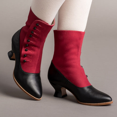 Manhattan Victorian Cloth-Top Button Boots (Burgundy/Black)
