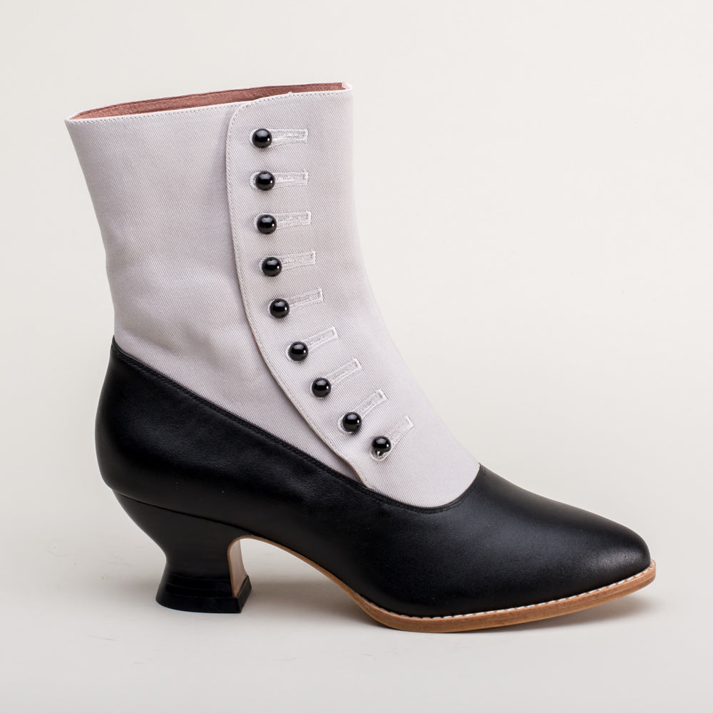 Manhattan Victorian Cloth-Top Button Boots (Grey/Black)