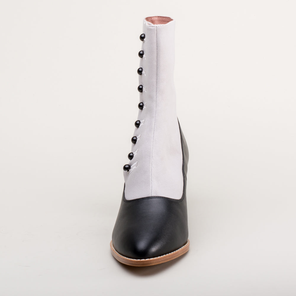 Manhattan Victorian Cloth-Top Button Boots (Grey/Black)