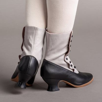 Manhattan Victorian Cloth-Top Button Boots (Grey/Black)