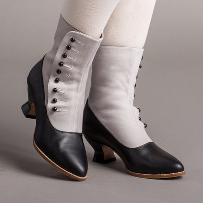 Manhattan Victorian Cloth-Top Button Boots (Grey/Black)