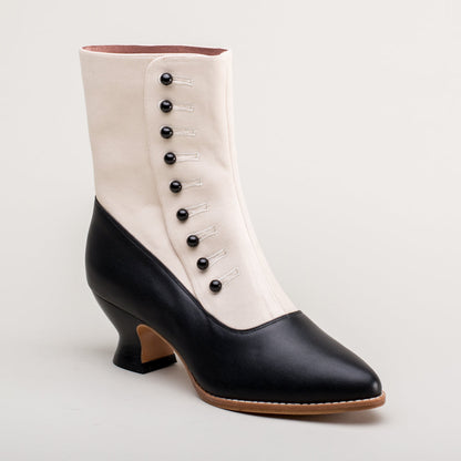 Manhattan Victorian Cloth-Top Button Boots (Ivory/Black)