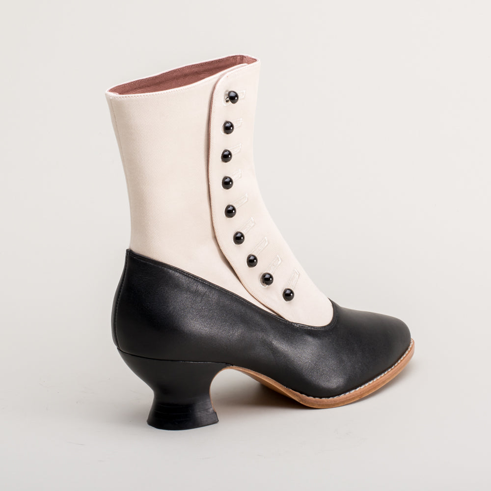 Manhattan Victorian Cloth-Top Button Boots (Ivory/Black)