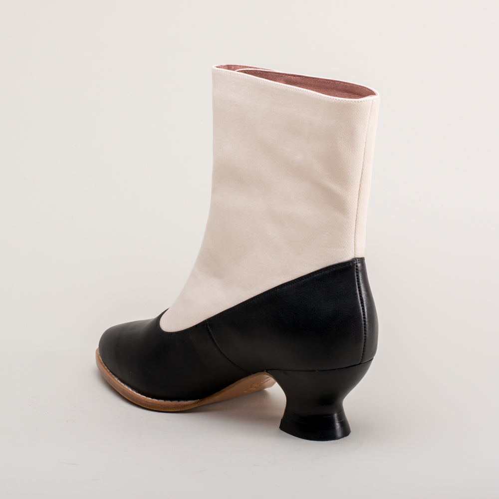 Manhattan Victorian Cloth-Top Button Boots (Ivory/Black)