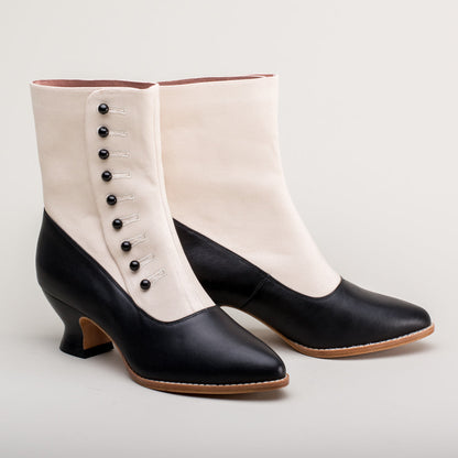 Manhattan Victorian Cloth-Top Button Boots (Ivory/Black)