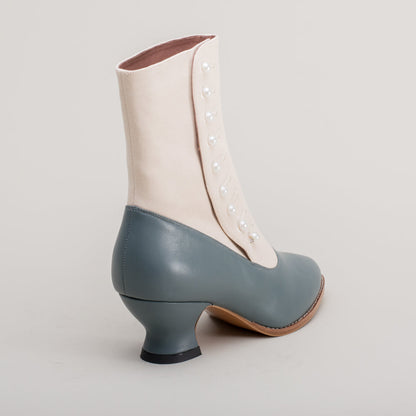 Manhattan Victorian Cloth-Top Button Boots (Ivory/French Blue)