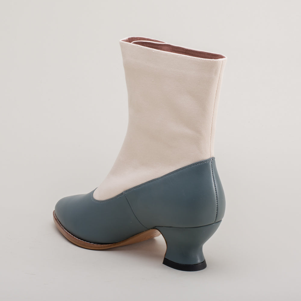 Manhattan Victorian Cloth-Top Button Boots (Ivory/French Blue)