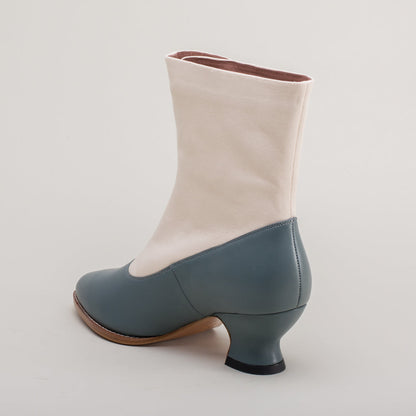 Manhattan Victorian Cloth-Top Button Boots (Ivory/French Blue)