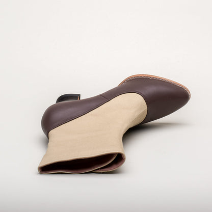 Manhattan Victorian Cloth-Top Button Boots (Tan/Brown)