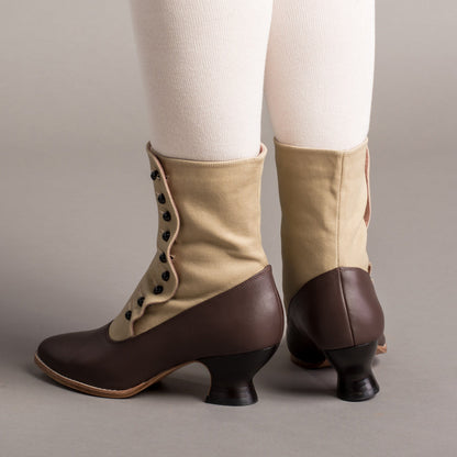 Manhattan Victorian Cloth-Top Button Boots (Tan/Brown)