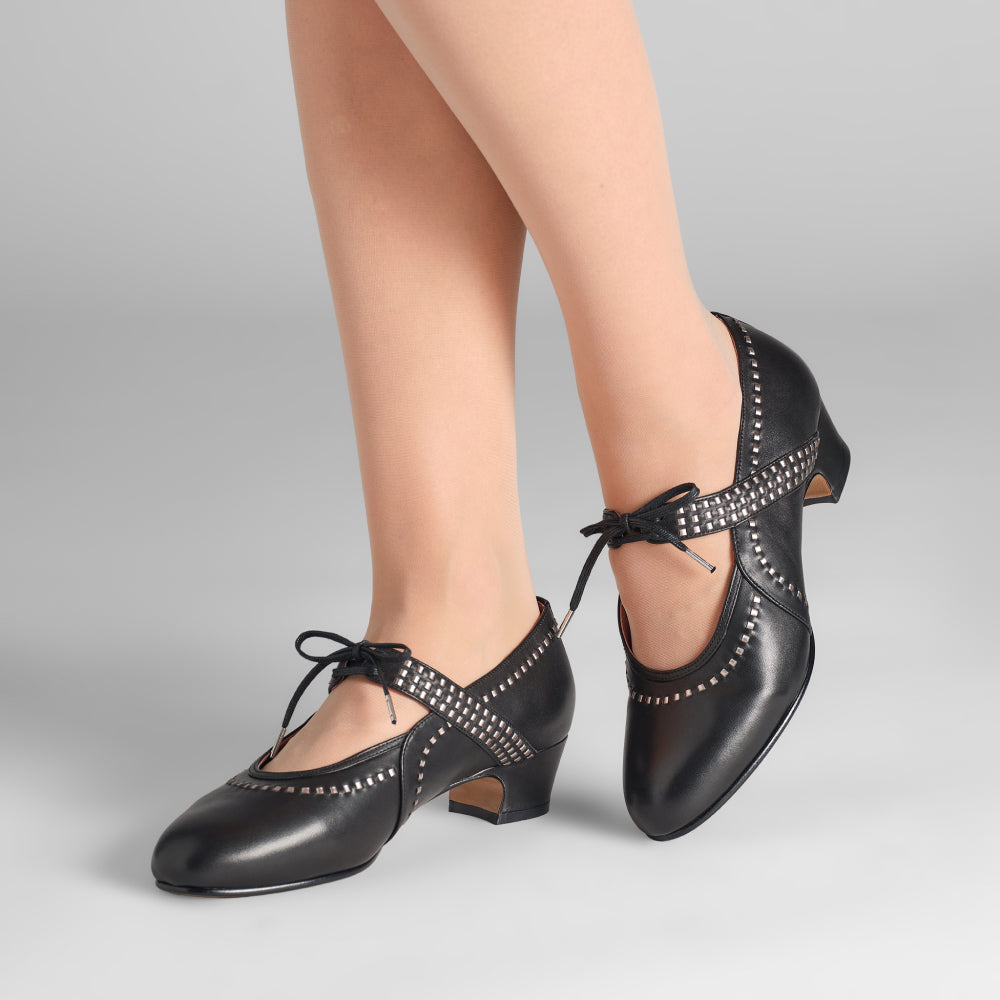 PRE-ORDER Margaret 1920s Shoes (Black/Pewter)