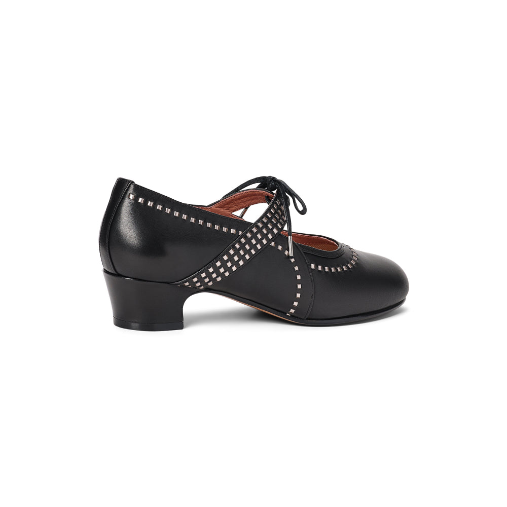 PRE-ORDER Margaret 1920s Shoes Wide (Black/Pewter)