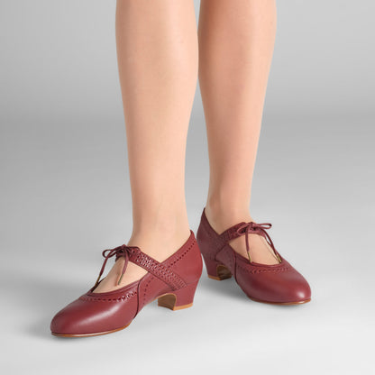 PRE-ORDER Margaret 1920s Shoes Wide (Red/Burgundy)