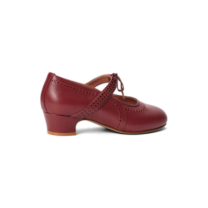 PRE-ORDER Margaret 1920s Shoes Wide (Red/Burgundy)