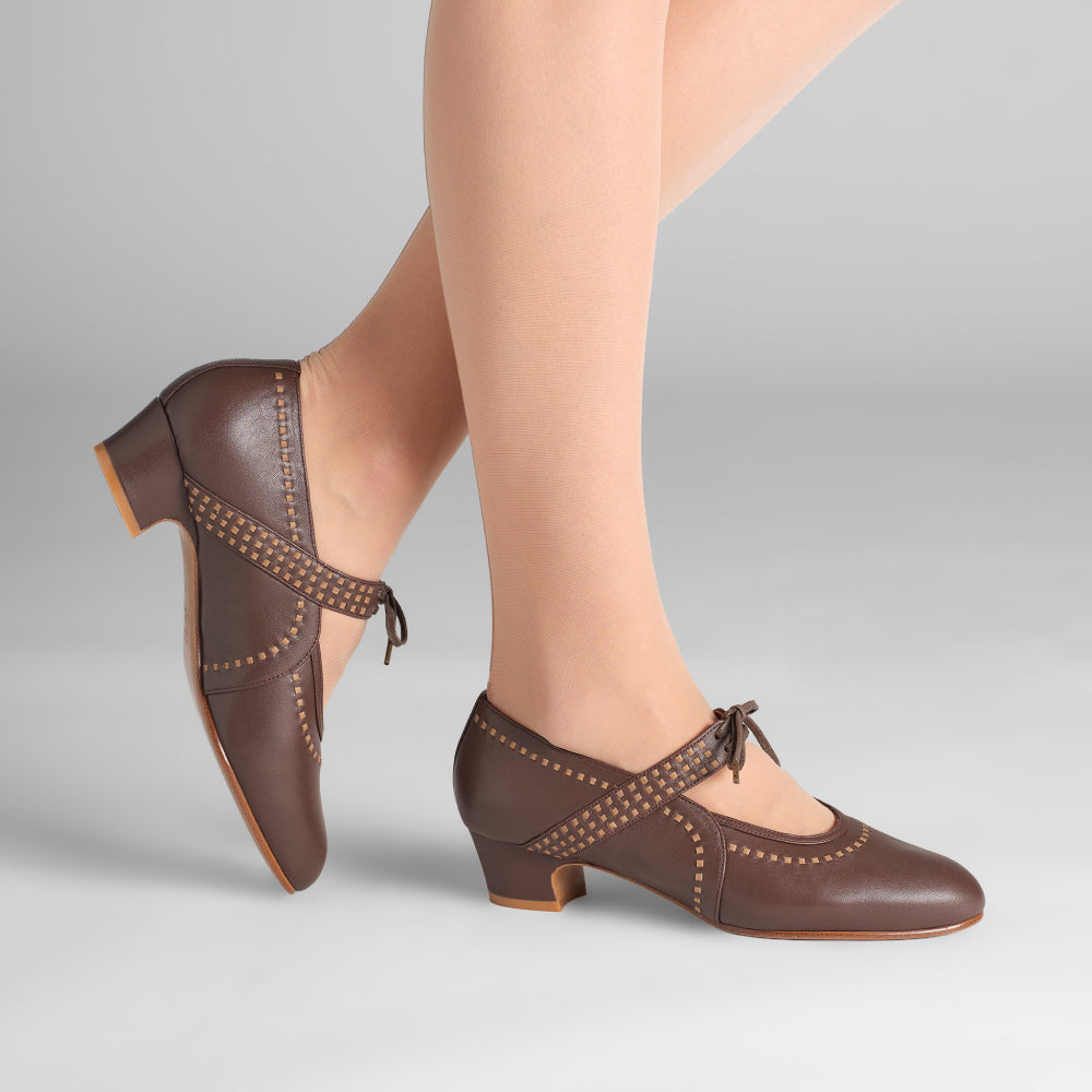 PRE-ORDER Margaret 1920s Shoes (Tan/Brown)