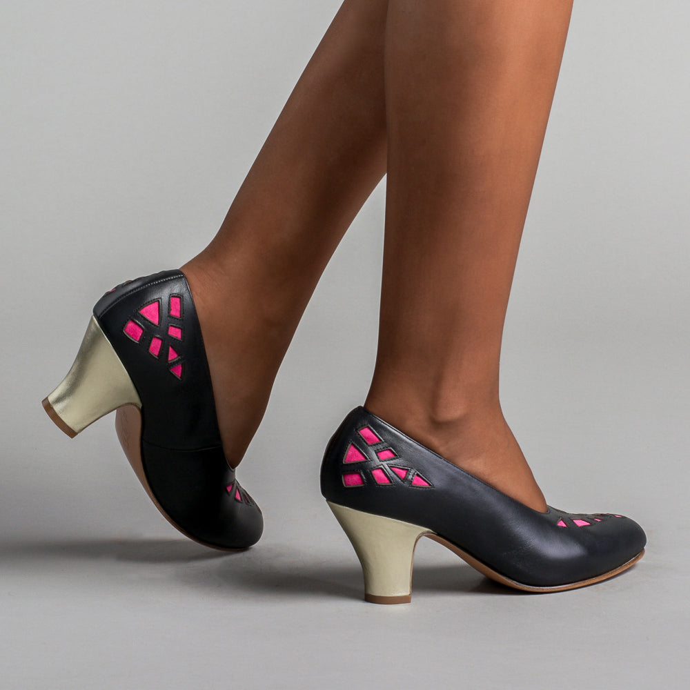 Meme Vintage Pumps (Black/Pink/Gold)