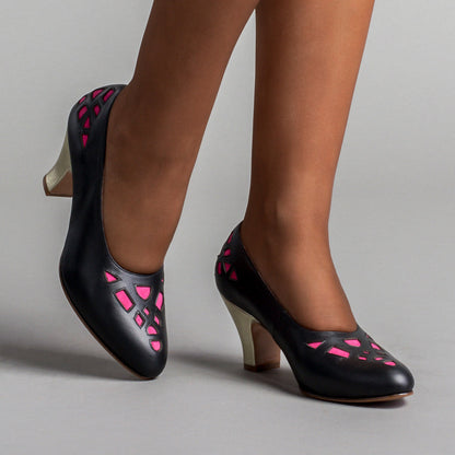 Meme Vintage Pumps (Black/Pink/Gold)