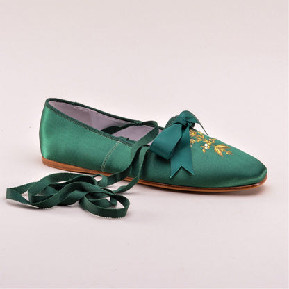 Penelope Regency Slippers (Dark Green)