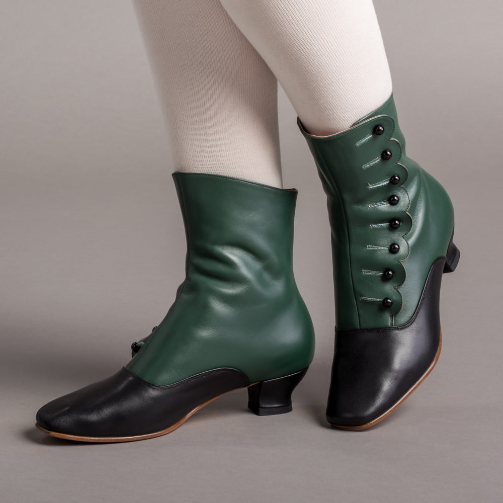 Renoir Victorian Button Boots (Green/Black)