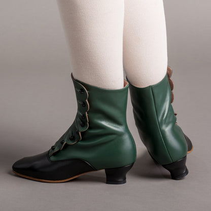 Renoir Victorian Button Boots (Green/Black)