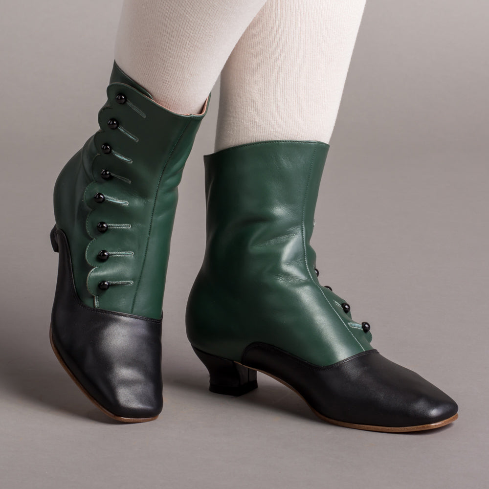 Renoir Victorian Button Boots (Green/Black)
