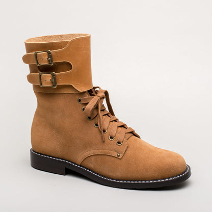 Rosie Vintage Double-Buckle Boots (Tan)