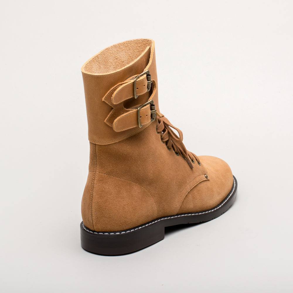 Rosie Vintage Double-Buckle Boots (Tan)