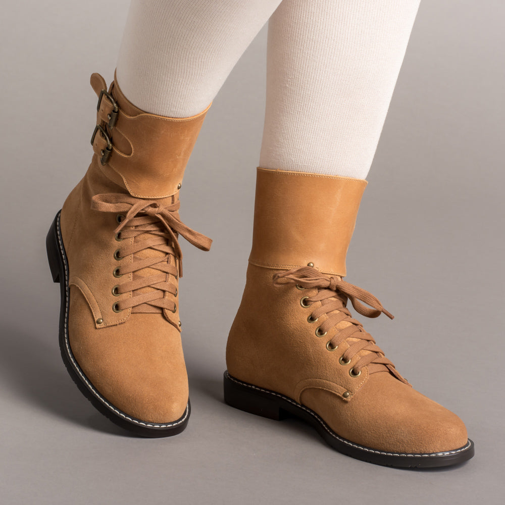 Rosie Vintage Double-Buckle Boots (Tan)